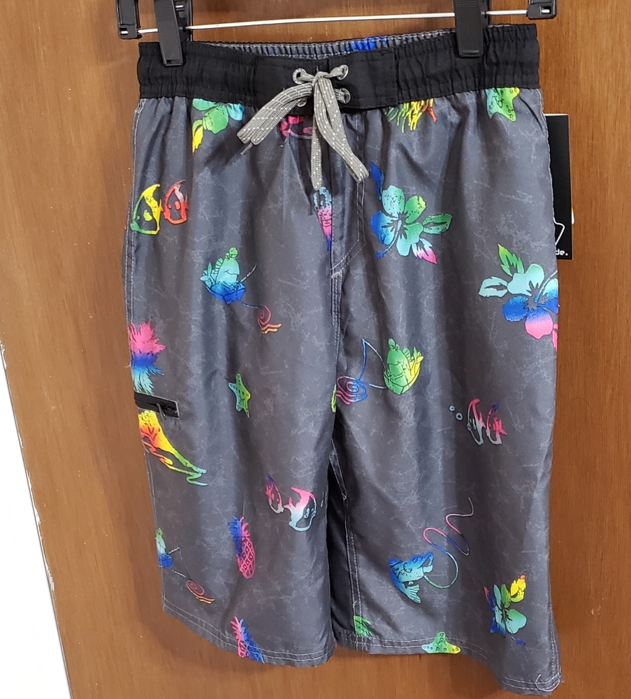 Boys gray island print swim shorts L(14-16) - Picture 1 of 6